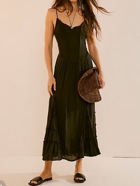 Free People Black Siren Nights Maxi Dress with Corset Bodice